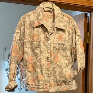 We The Free Floral Opal Swing Jean Jacket - Cream and Pink (Free People)